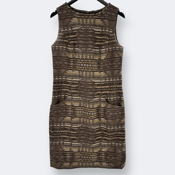 Pendleton Southwestern Print Wool Shift Dress Womens Size 8 Brown Lined - Picture 1 of 5